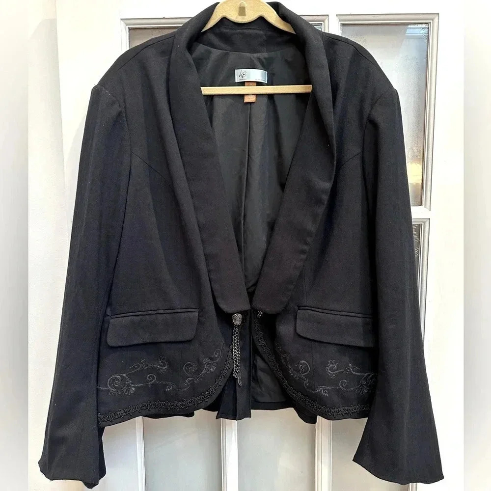 LB Collection by Lane Bryant Formal Embroidered Navy Blazer Jacket Plus Size 28